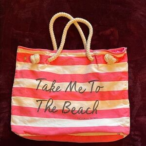 Victoria's Secret Pink and White Striped Tote